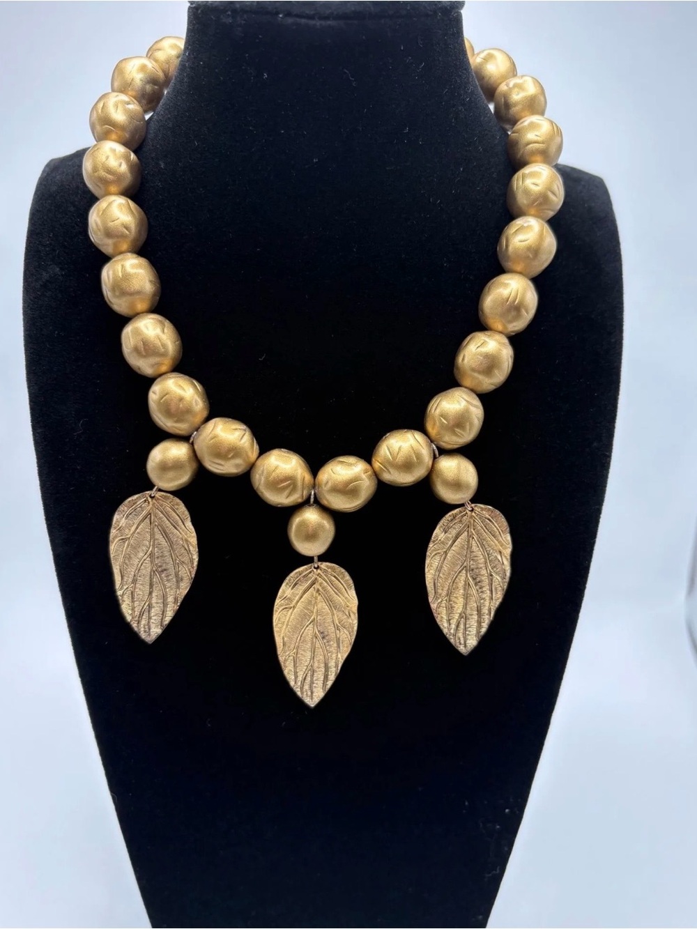 Gold Leaf Pendant Beaded Necklace - Women Jewelry